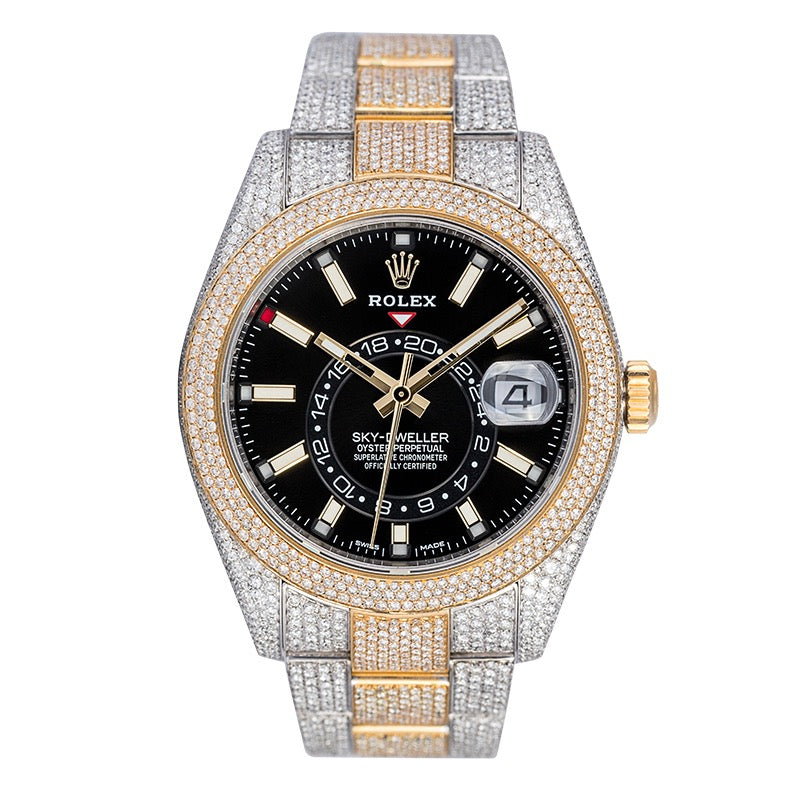 Custom Diamond Set Rolex Sky-Dweller 326933 Oystersteel/18ct Yellow Gold