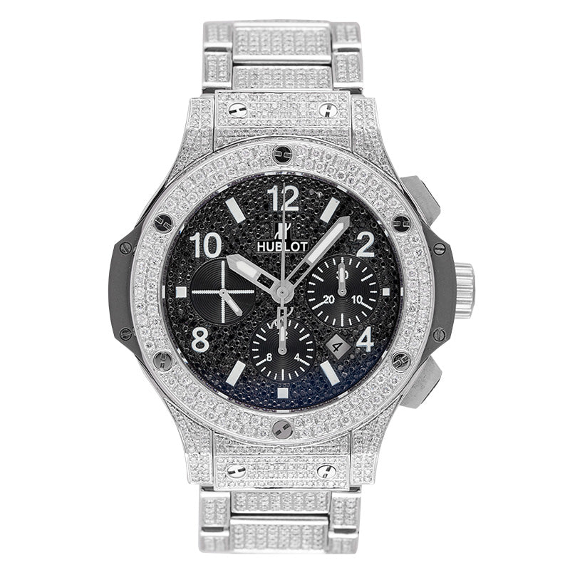 Hublot Big Bang Chronograph Full Diamond Set with Custom Black Dial 301.SX.1170.SX