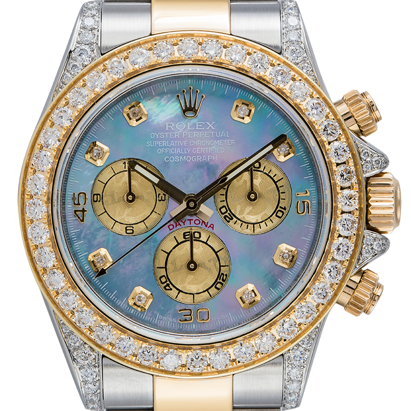 Rolex Cosmograph Daytona Steel/Yellow Gold Custom Diamond Set MOP Dial 116523