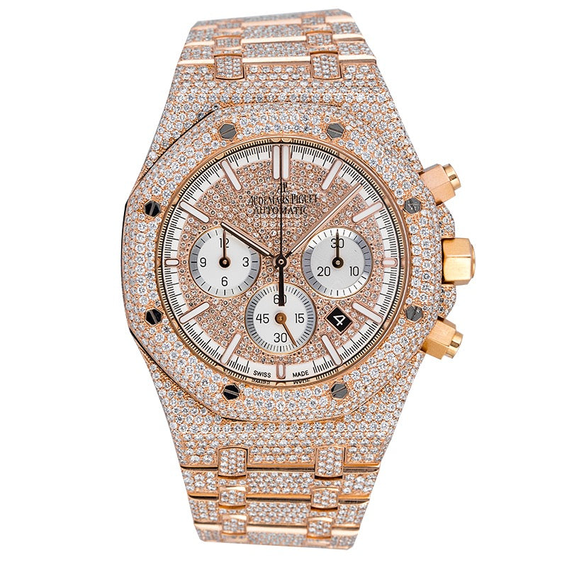 Audemars Piguet Royal Oak Chronograph Rose Gold Custom Diamond Set with White Dial