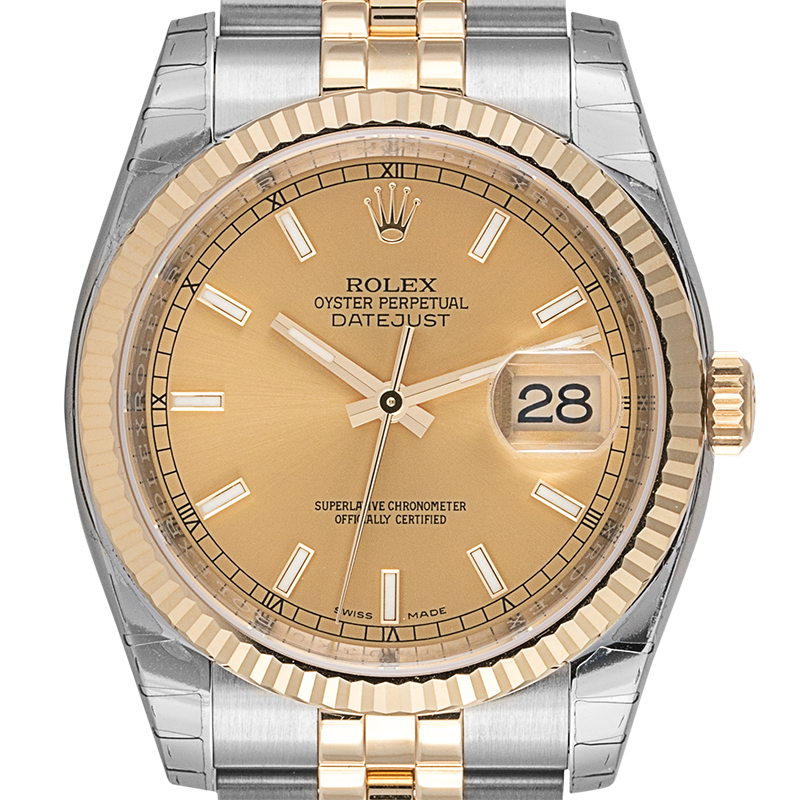 Rolex DateJust 36mm Stainless Steel & Yellow Gold Champagne/Index Dial 116233