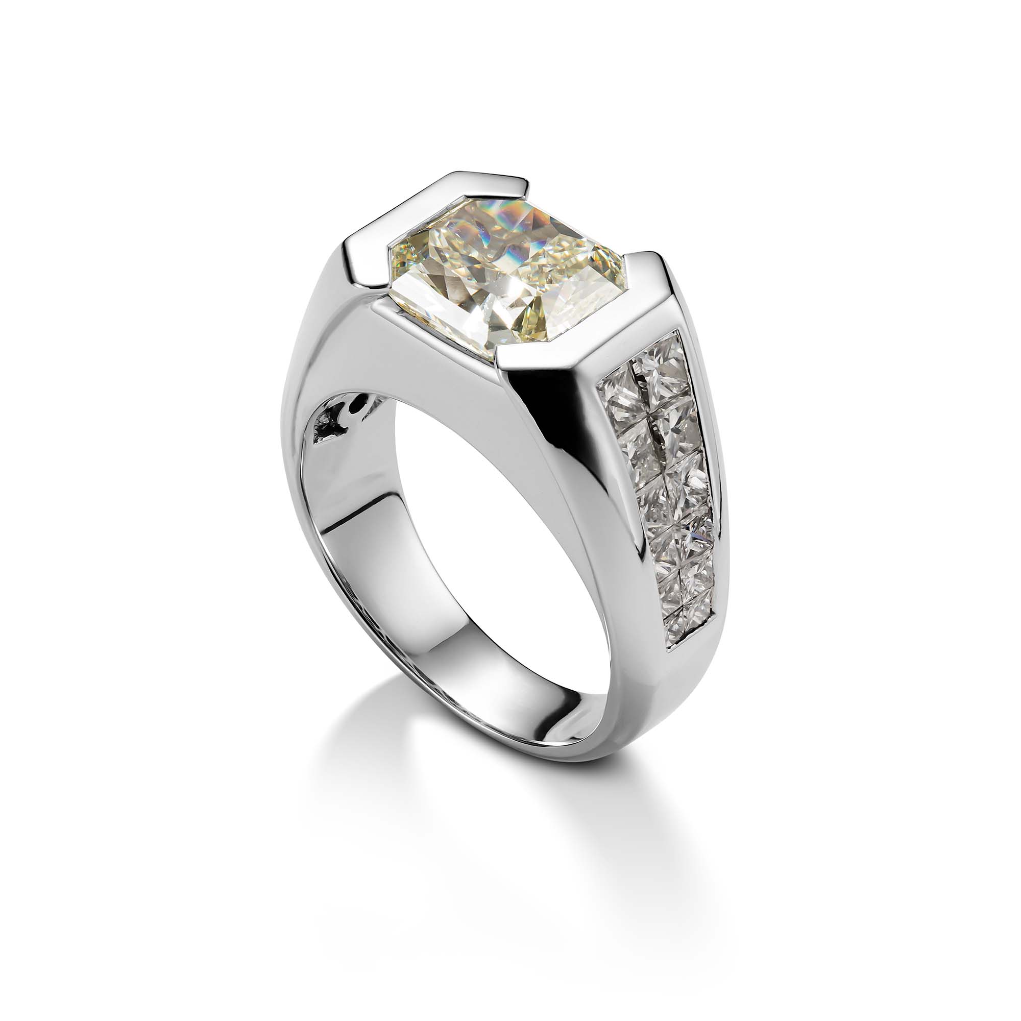 Diamond Set Platinum Ring Yellow 6cts Diamond