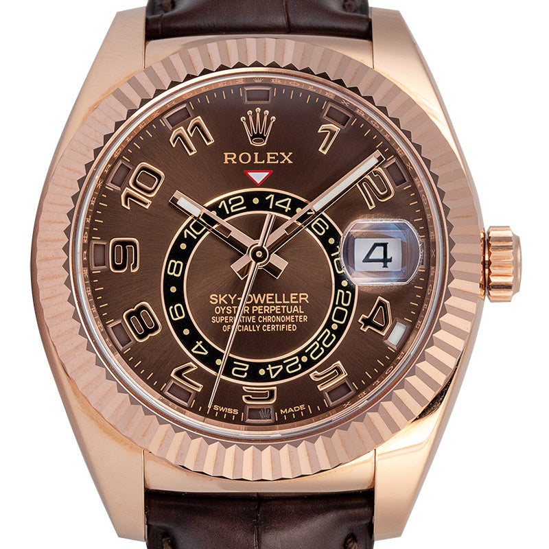 Rolex Sky-Dweller Rose Gold Chocolate Arab Leather 326135