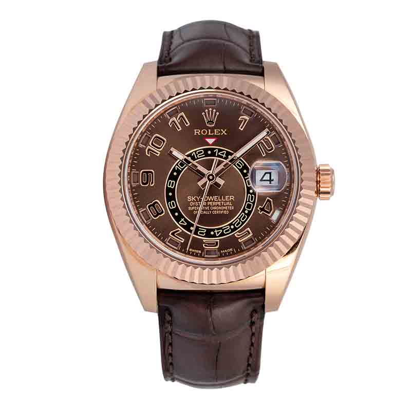 Rolex Sky-Dweller Rose Gold Chocolate Arab Leather 326135