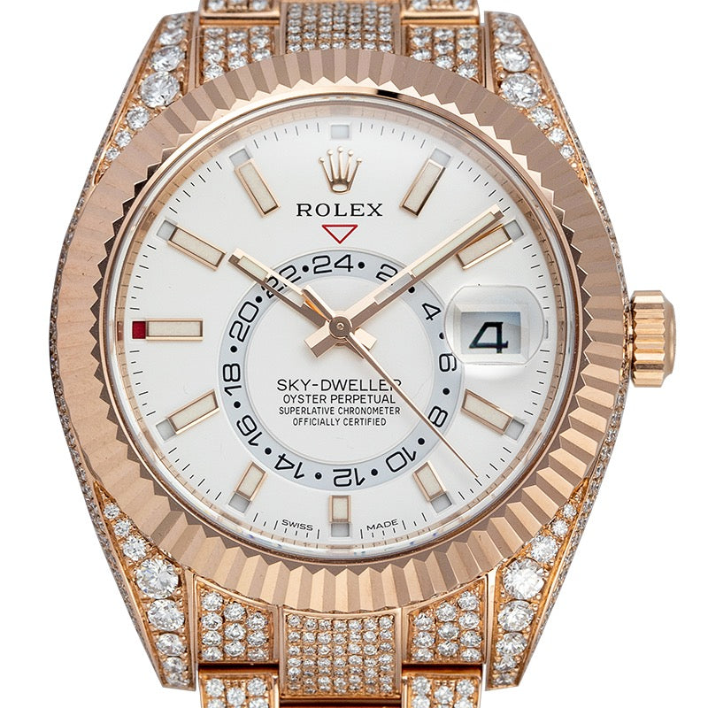 Diamond Set Rolex Sky-Dweller Rose Gold White Dial 326935