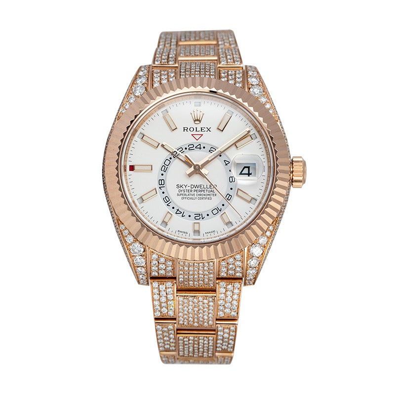 Diamond Set Rolex Sky-Dweller Rose Gold White Dial 326935