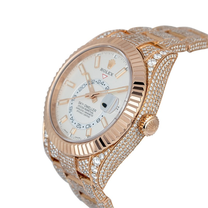 Diamond Set Rolex Sky-Dweller Rose Gold White Dial 326935