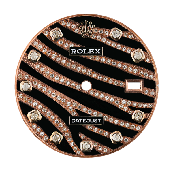 Rolex DateJust 36mm Rose Gold Zebra Design Diamond Set Custom Dial