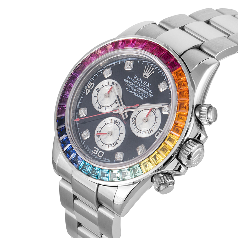 Rolex Cosmograph Daytona Stainless Steel With Custom Rainbow Bezel and Custom Dial 116520