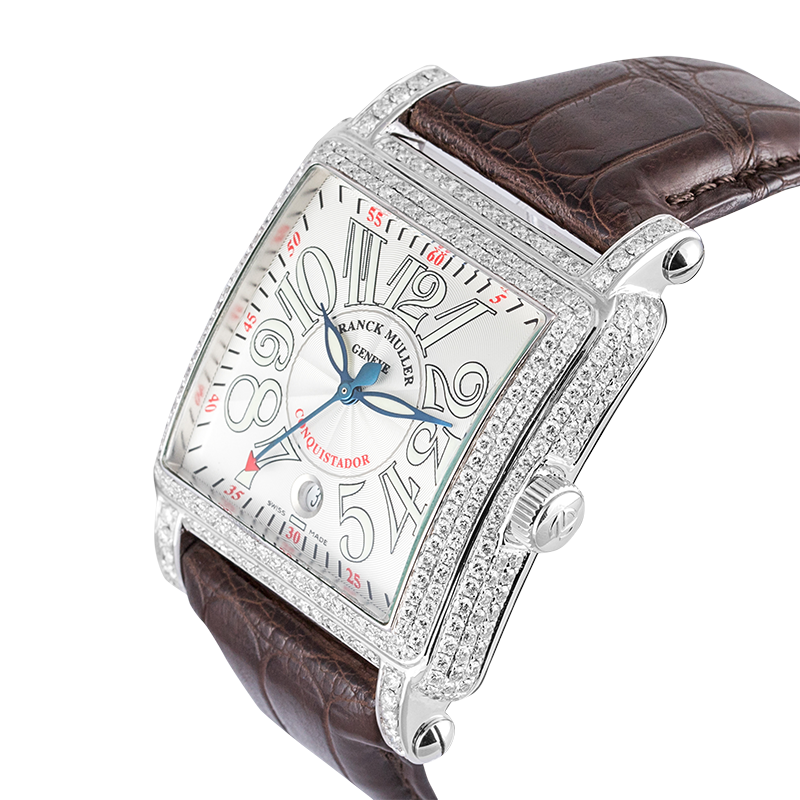 Franck Muller 10000 H SC Conquistador Diamond Set Brown Leather Strap