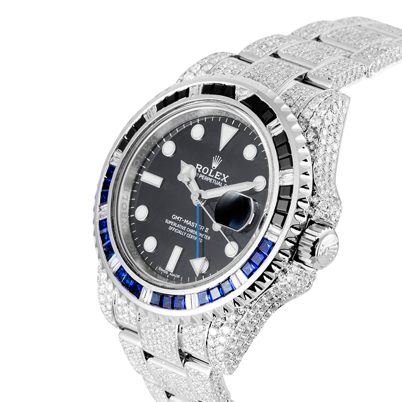 Rolex GMT-Master II Stainless Steel Micro Diamond Set with Custom Black/Blue Bezel 116710BLNR