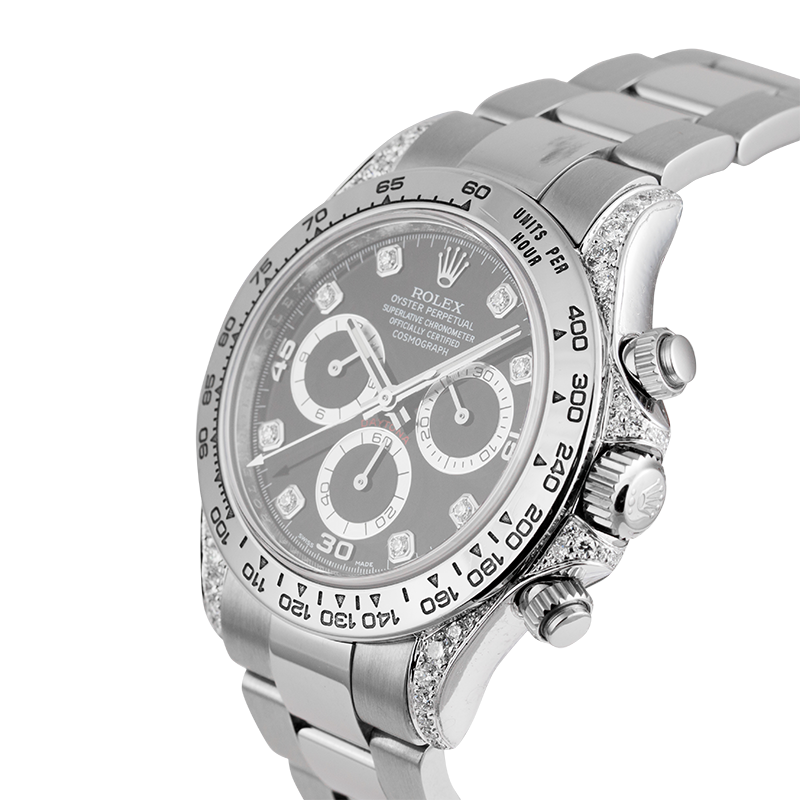 Rolex Daytona 18ct White Gold Diamond Set with Black/Diamonds Dial 116509