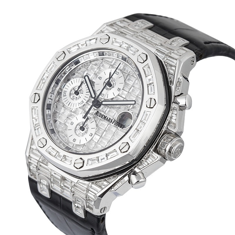 Custom White Gold Audemars Piguet Royal Oak Offshore set with Baguette-Cut Diamonds