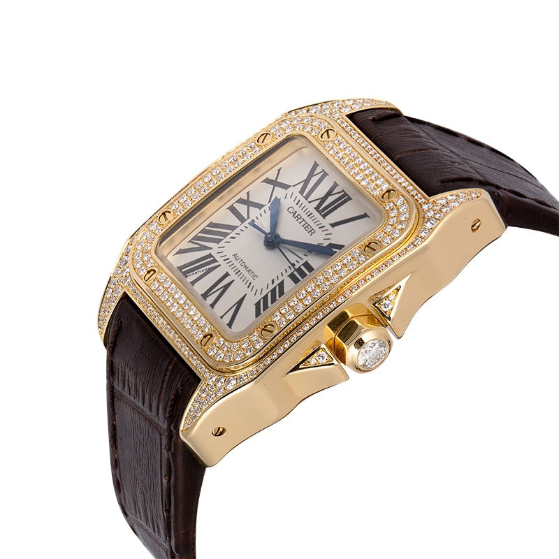 Cartier Santos 100 Midi Yellow Gold Factory Diamond Set WM502051