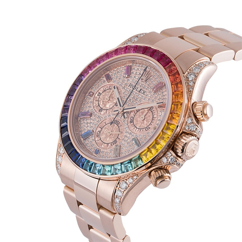 Rolex Daytona 18ct Everose Gold Custom Rainbow Diamond Paved Dial 116505