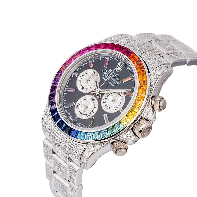 Custom Diamond Set Rainbow Rolex Daytona 18ct White Gold 116509