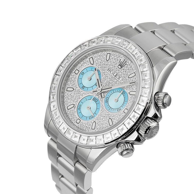 Rolex Daytona 18ct White Gold Diamond Set with Diamond Paved Dial and Blue Sub Dials 116509