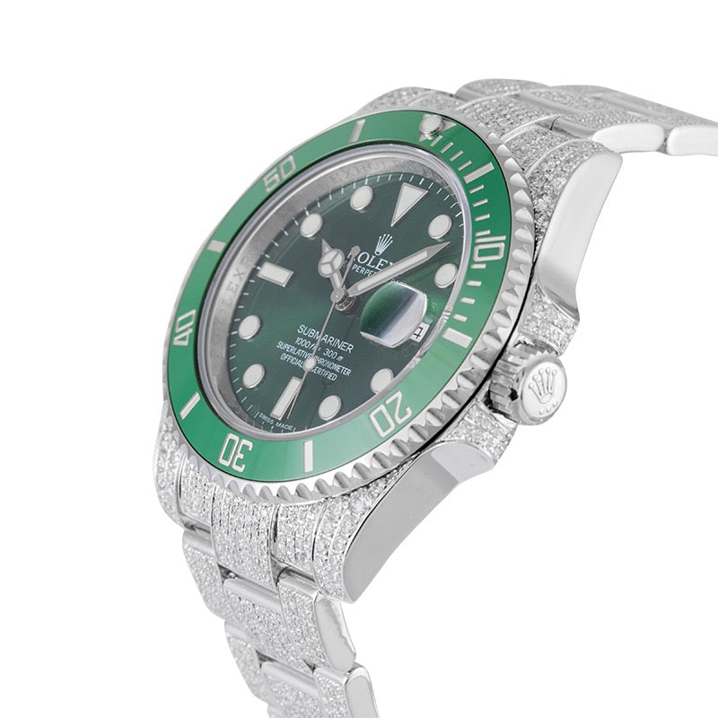 Custom Diamond Set Rolex Submariner Date "Hulk" Green Dial 116610LV Watch