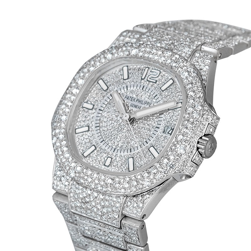 Custom Diamond Set Patek Philippe Ladies Nautilus 7011/1G-001 White Gold Watch