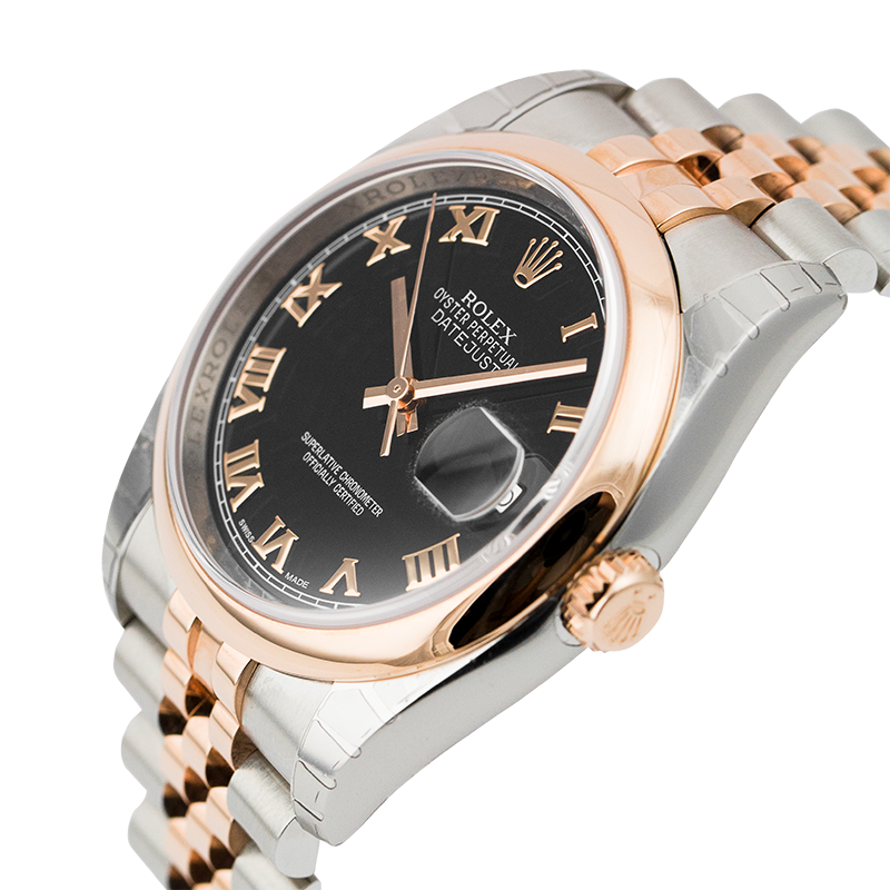 Rolex DateJust 36mm Steel and Rose Gold Black/Roman 116201