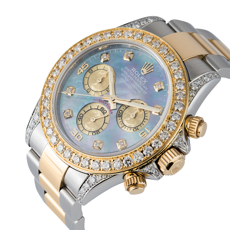 Rolex Cosmograph Daytona Steel/Yellow Gold Custom Diamond Set MOP Dial 116523