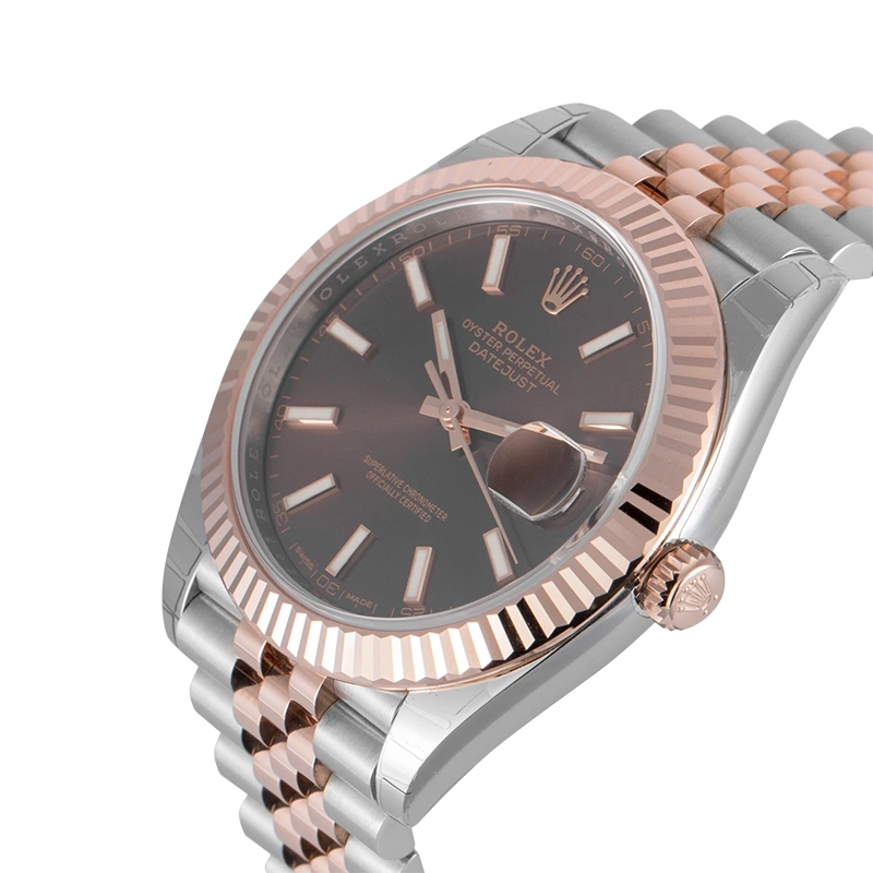 Side view of Rolex Datejust II Steel & Everose Chocolate Index 126331