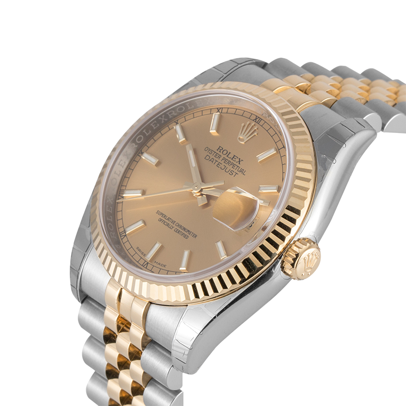 Rolex DateJust 36mm Stainless Steel & Yellow Gold Champagne/Index Dial 116233