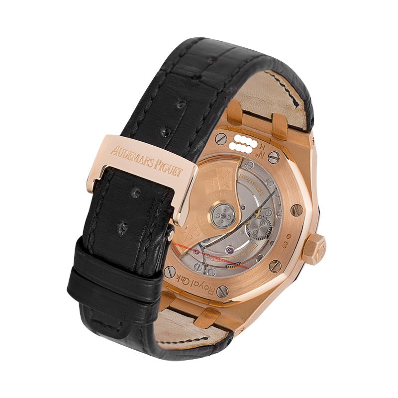 Custom Diamond Set Audemars Piguet Royal Oak 37mm Rose Gold Black Dial Watch