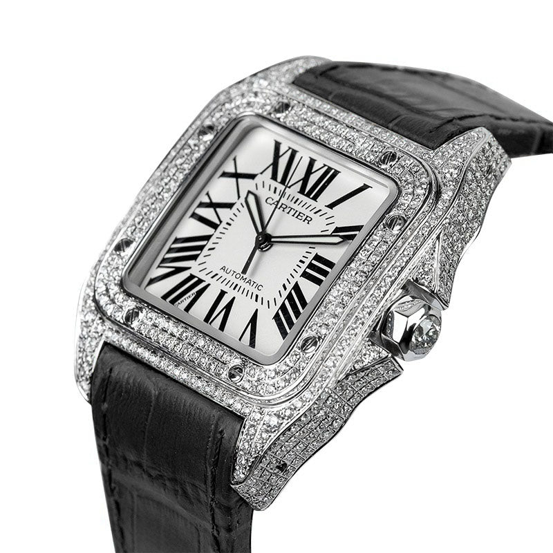 Cartier Santos 100 Large Diamond Set White Dial W20073X8