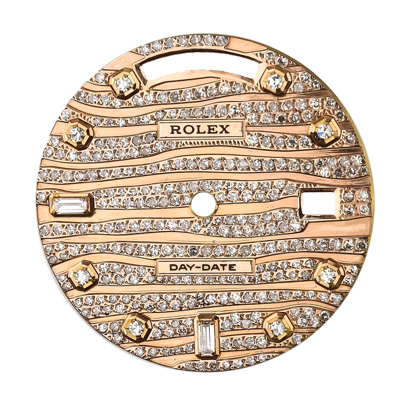 Rolex Day-Date 41mm Rose Gold Wave Design Diamond Set Custom Dial