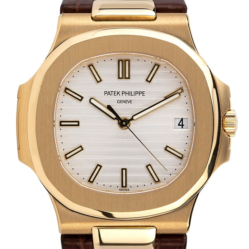 Patek Philippe Nautilus 5711J Yellow Gold White Dial Leather Strap Watch