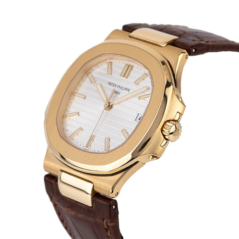 Patek Philippe Nautilus 5711J Yellow Gold White Dial Leather Strap Watch