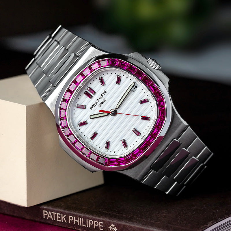 Nautilus Ruby Patek Philippe Nautilus 5711 Steel with custom Ruby Bezel and Dial