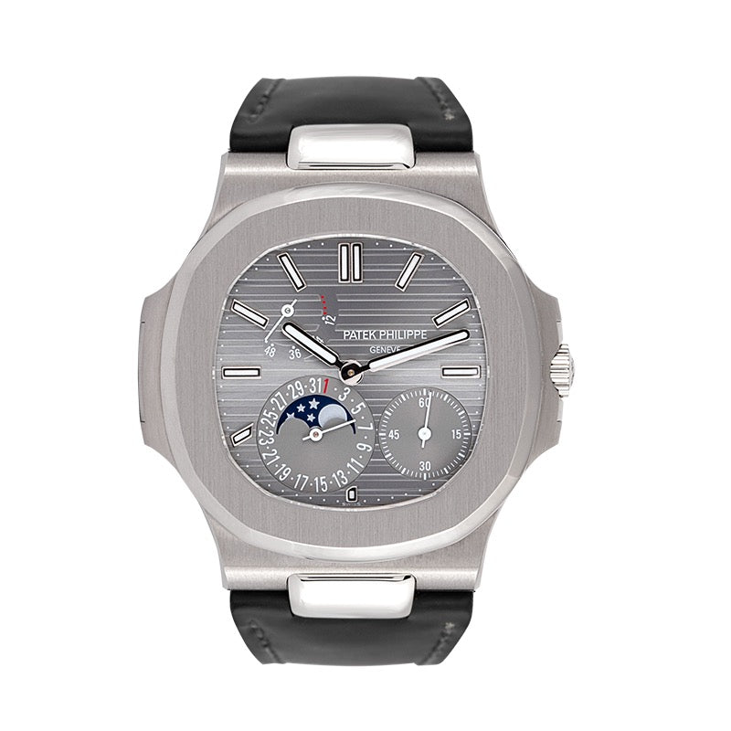 Patek Philippe Nautilus 5712G White Gold Black Leather Strap Watch