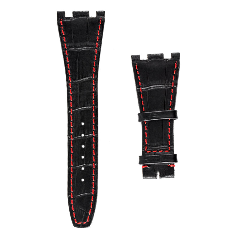 Audemars Piguet Royal Oak Black Alligator Custom Strap with Red Stitches