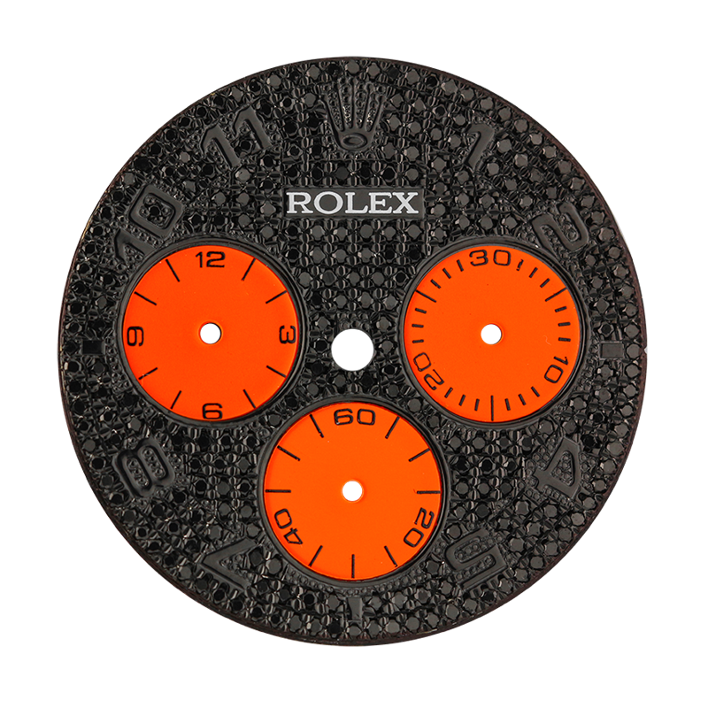 Rolex Daytona Black Diamond Pavé/ Orange Sub-Dials Custom Dial