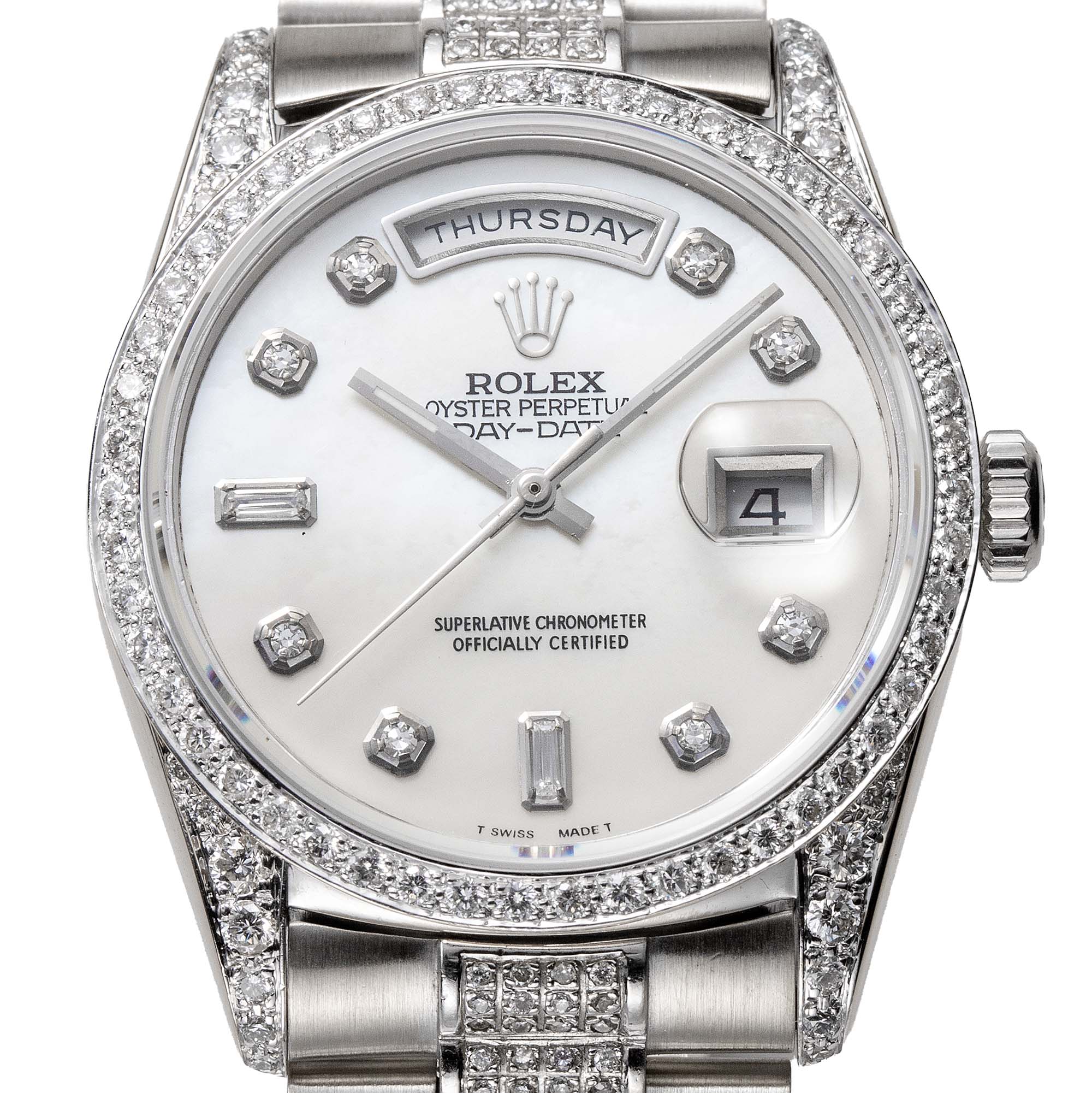 Custom Diamond Set Rolex Day-Date 36 White Gold Watch