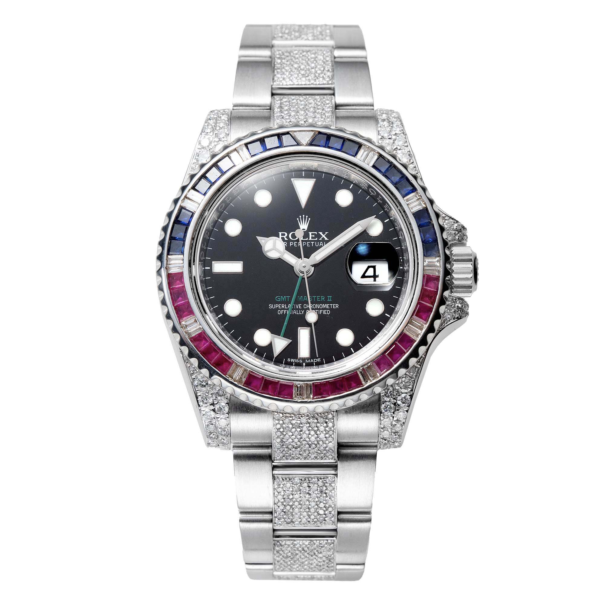 Rolex GMT-Master II Steel Custom Pepsi Bezel Diamond Set 116710LN