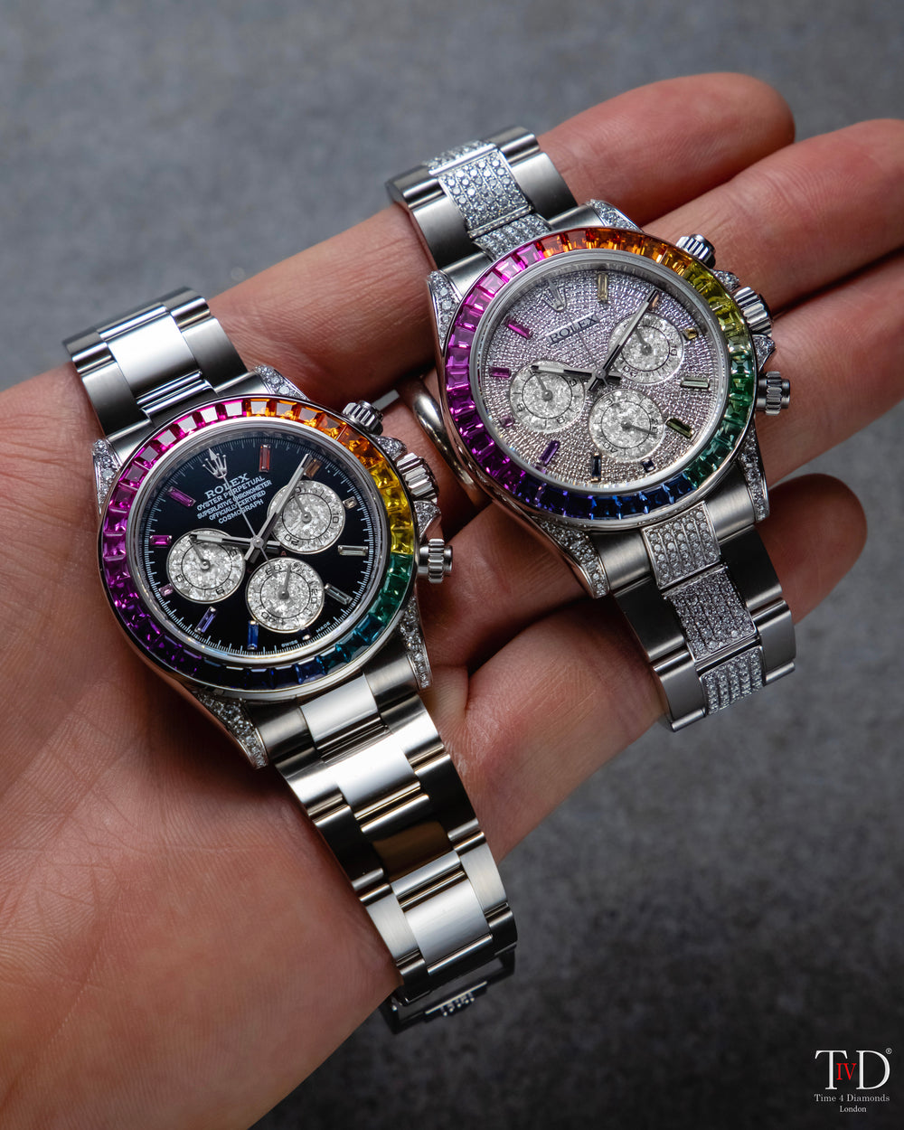 Custom Rolex Daytona “Rainbow” Pair