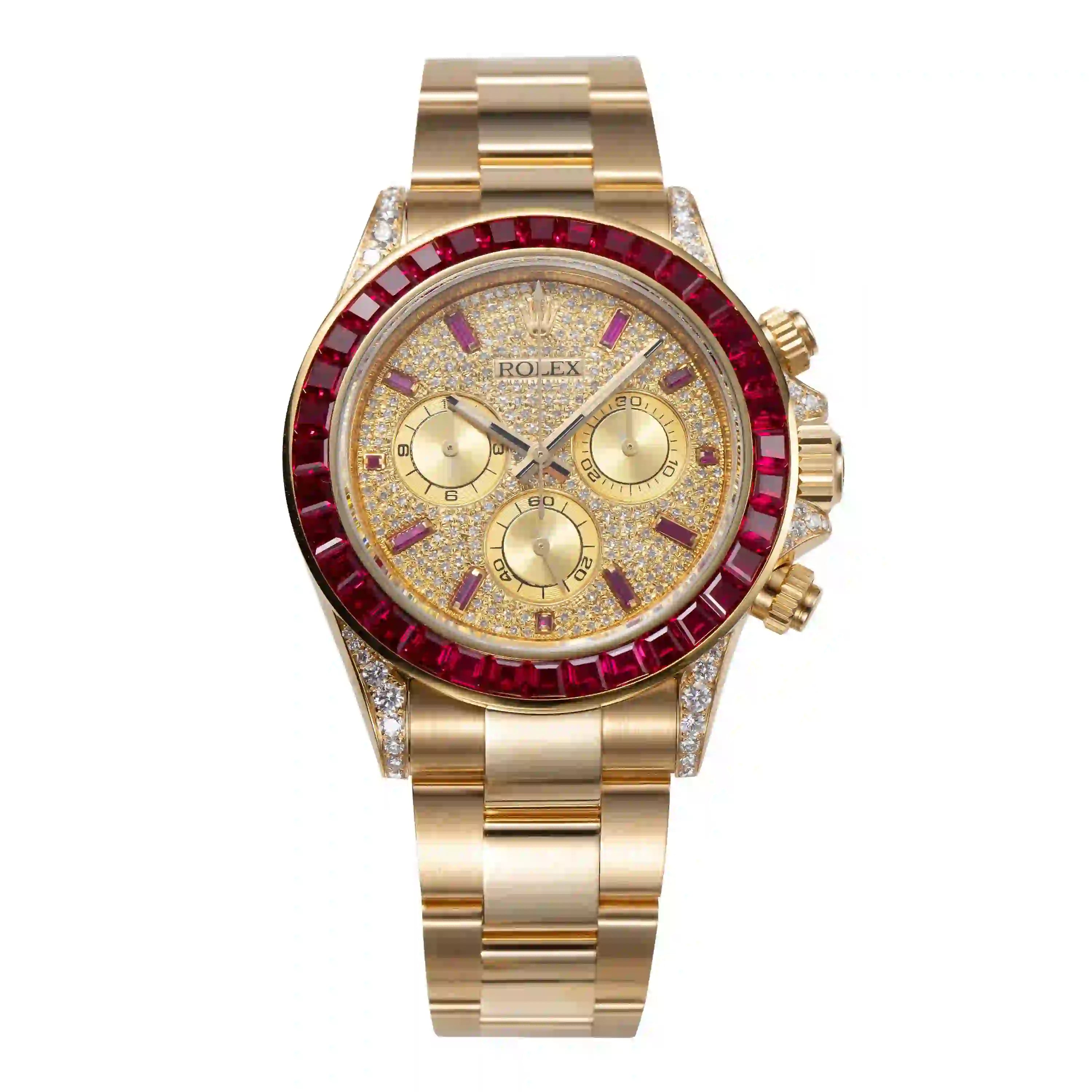 Full view - Custom Rolex Daytona 116508 Yellow Gold Ruby Diamond 