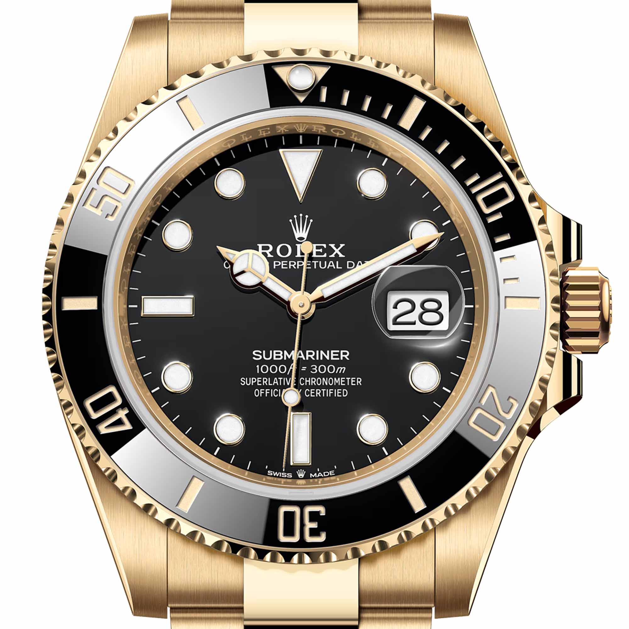 Close up of the Rolex Submariner Date 41mm Yellow Gold 126618LN