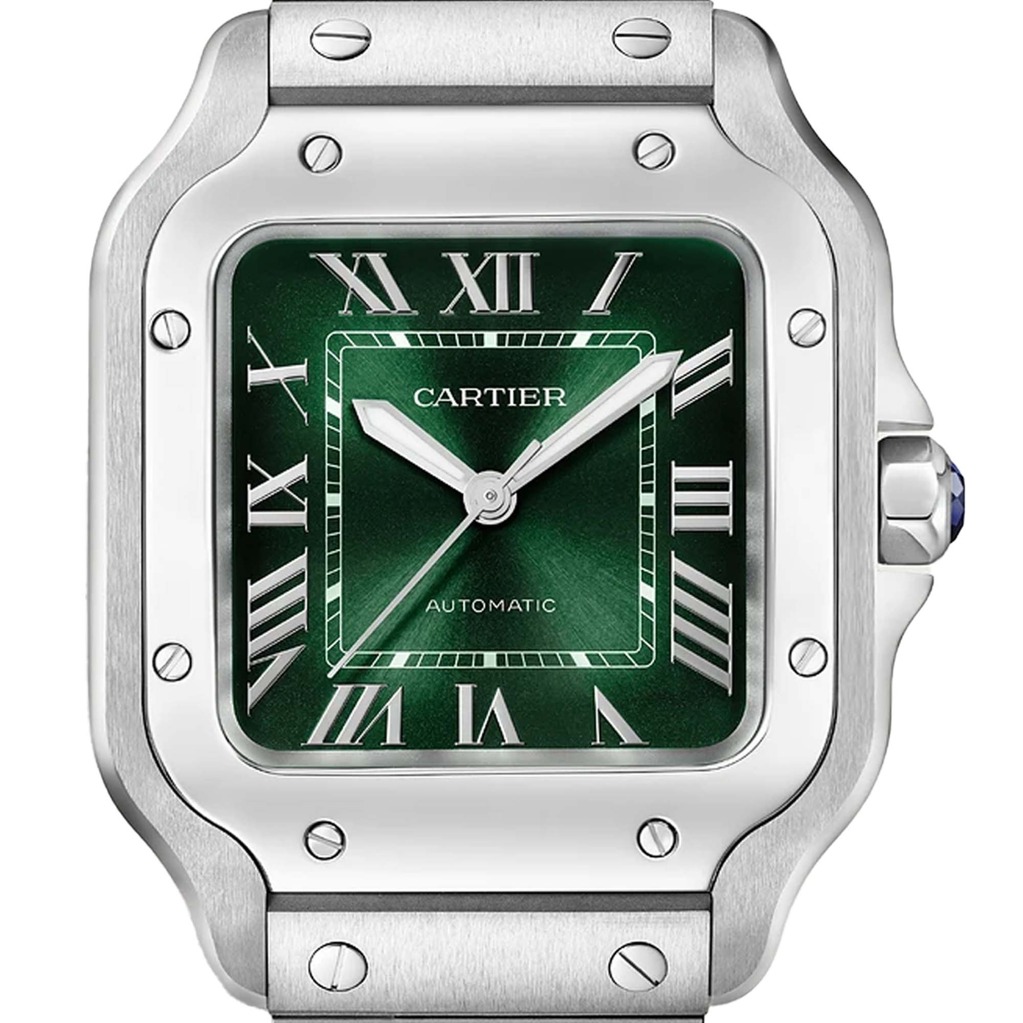 Santos De Cartier Steel Green Dial Medium Watch WSSA0061