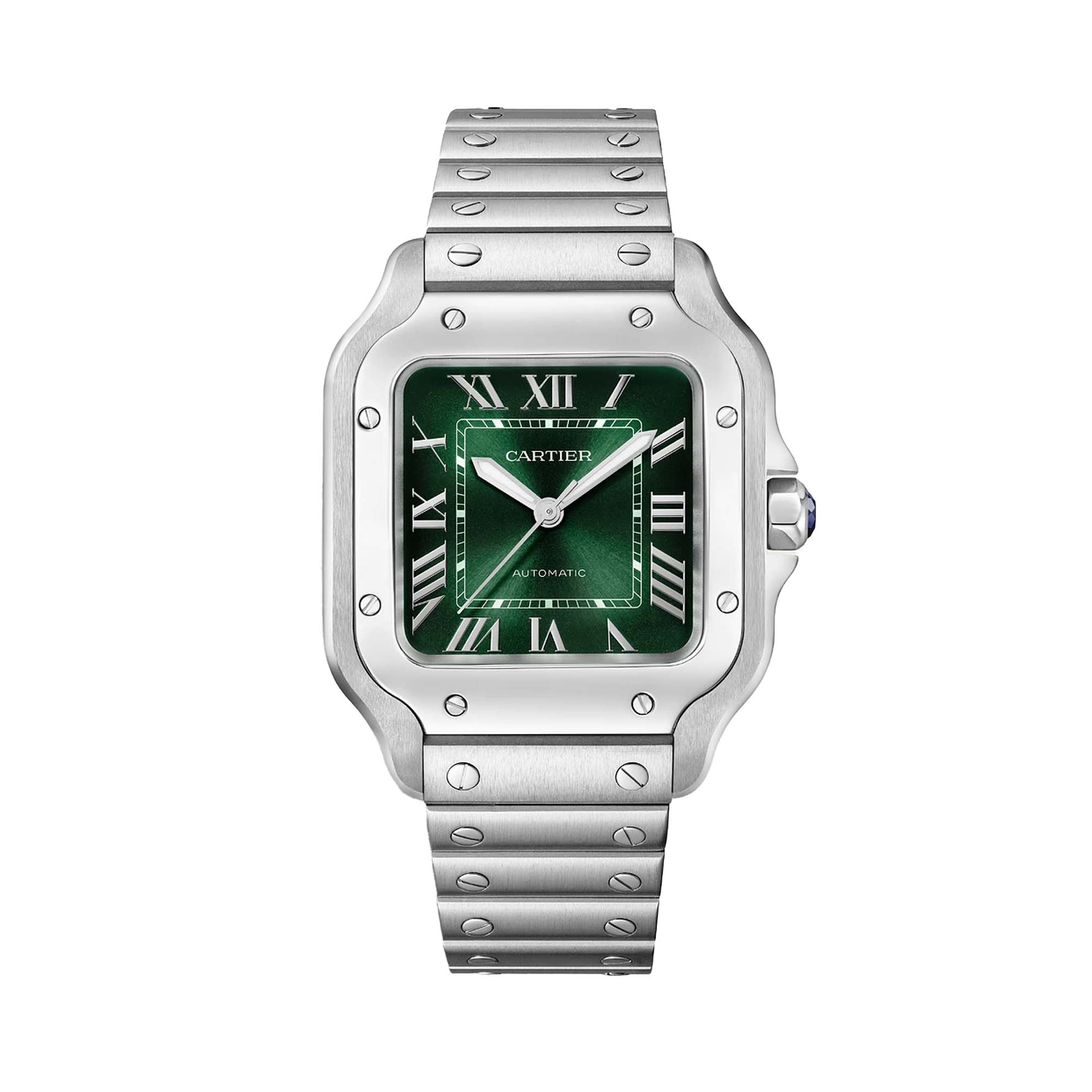 Santos De Cartier Steel Green Dial Medium Watch WSSA0061