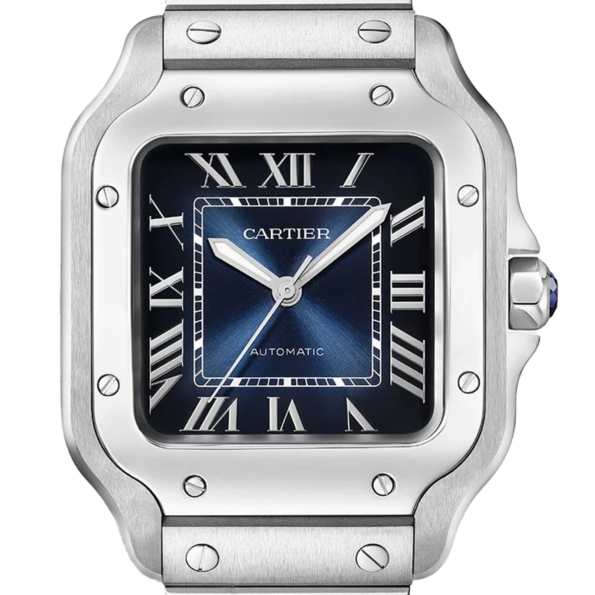 Santos De Cartier Steel Blue Dial Medium Watch WSSA0063