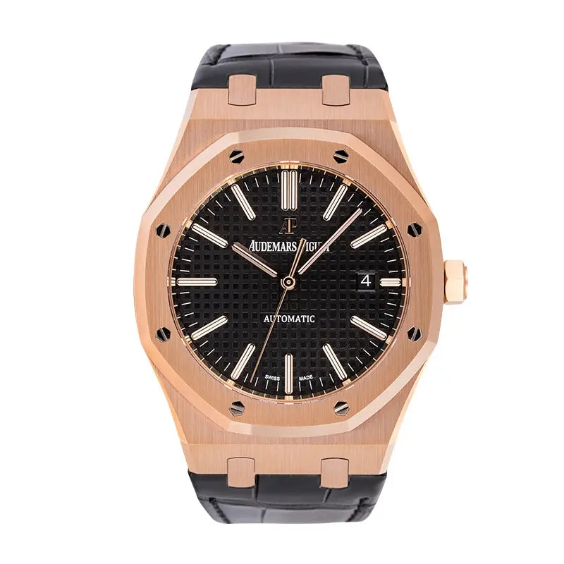 Full view of AP Royal Oak 41 Rose Gold Black Strap 15400OR.OO.D002CR.01