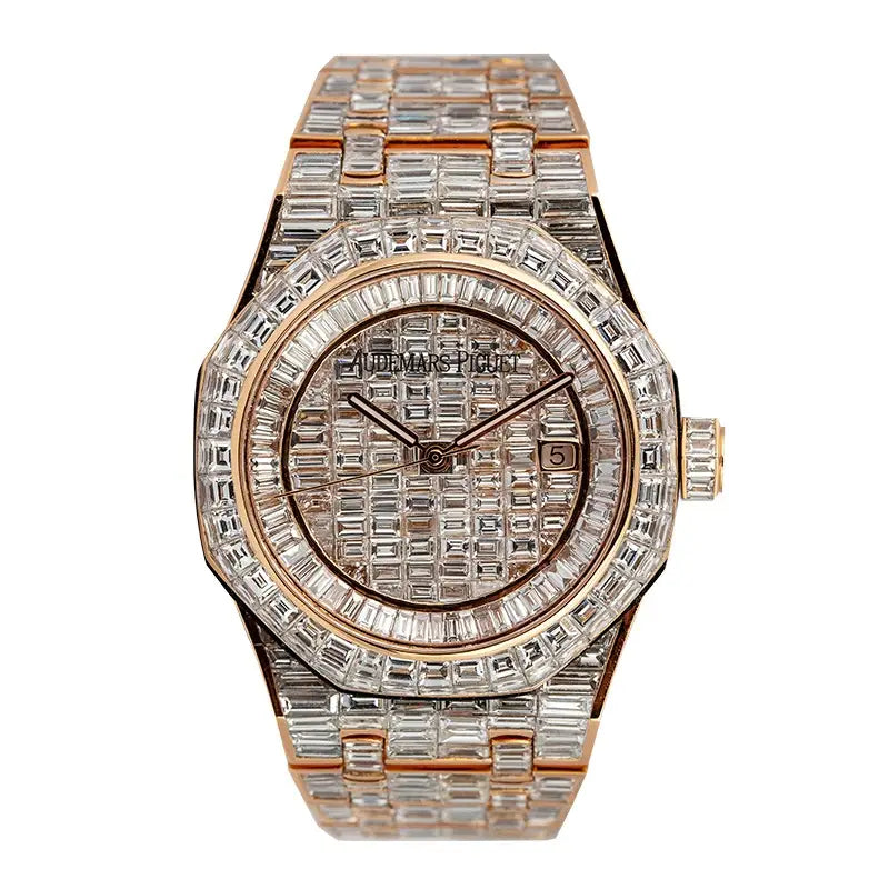 Full view of AP Royal Oak 41 fully diamond set using VS1 baguette-cut diamonds