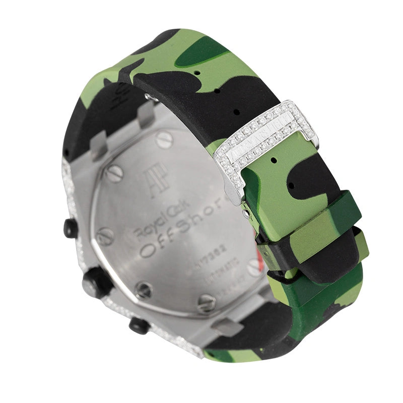 Back case view - AP Royal Oak Offshore camo strap & diamonds on bezel 26020ST.OO.D001IN.01.A