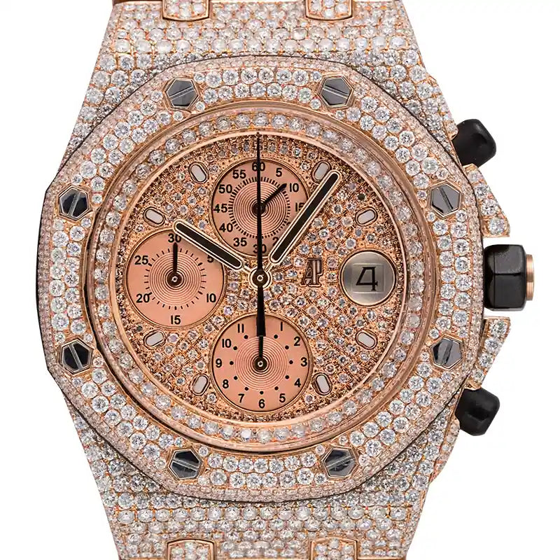 AP Royal Oak Offshore Rose Gold Full Diamond Set with Custom Diamond-Paved Dial