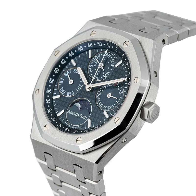 Side view of AP Royal Oak Perpetual Calendar Blue Dial 26574ST.OO.1220ST.02