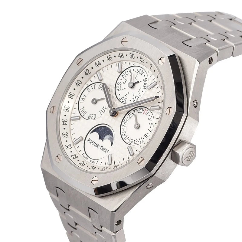 Side view of AP Royal Oak Perpetual Calender Steel White Dial 26574ST.OO.1220ST.01